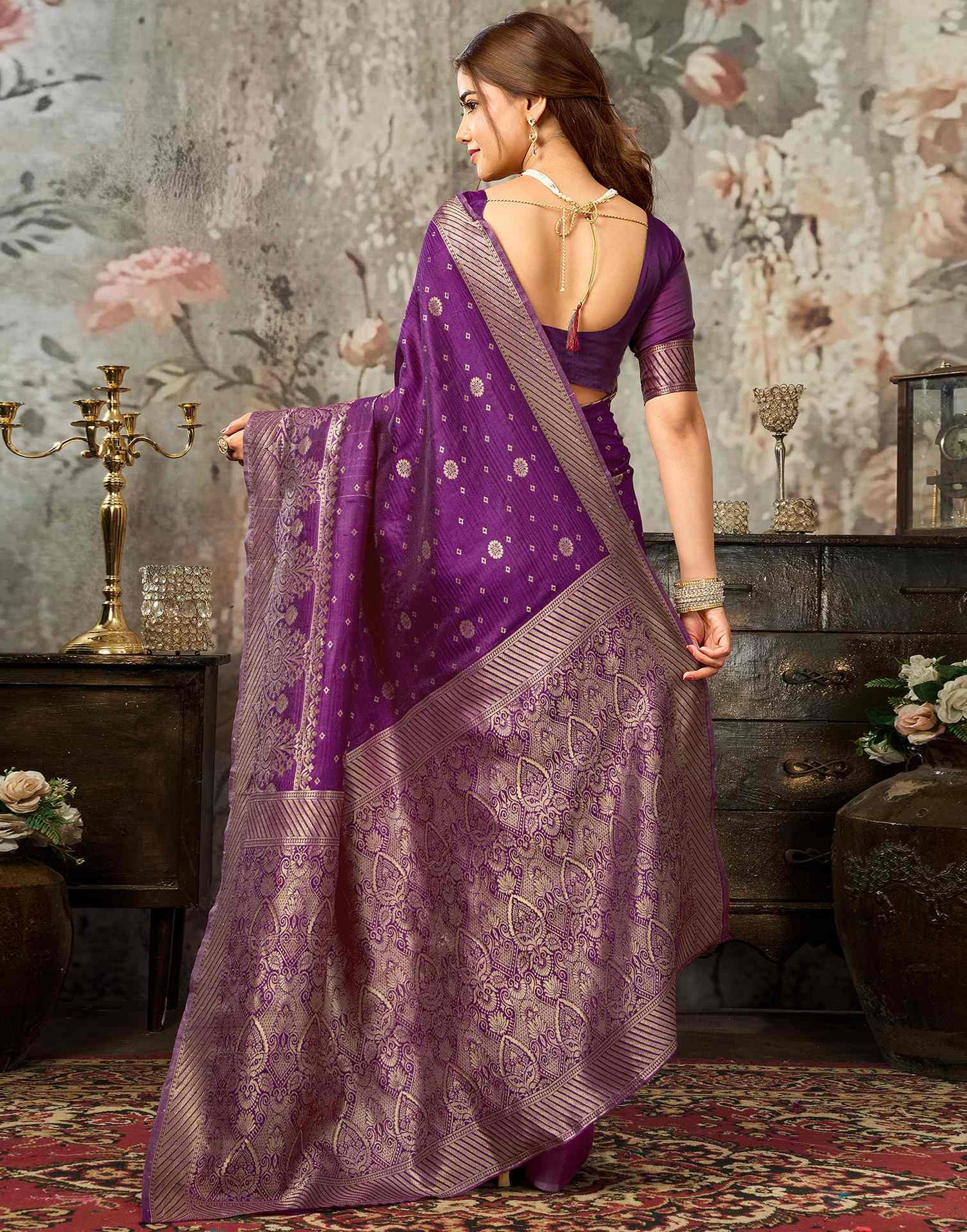 Dark Magenta Silk Woven Banarasi Saree