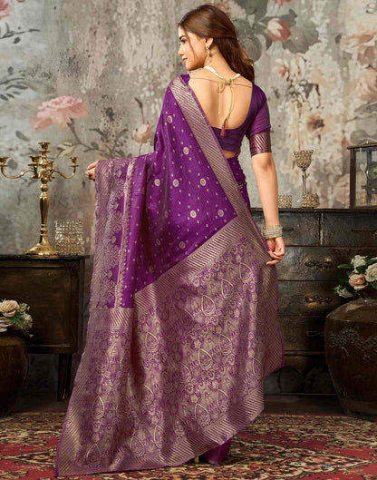 Dark Magenta Silk Woven Banarasi Saree