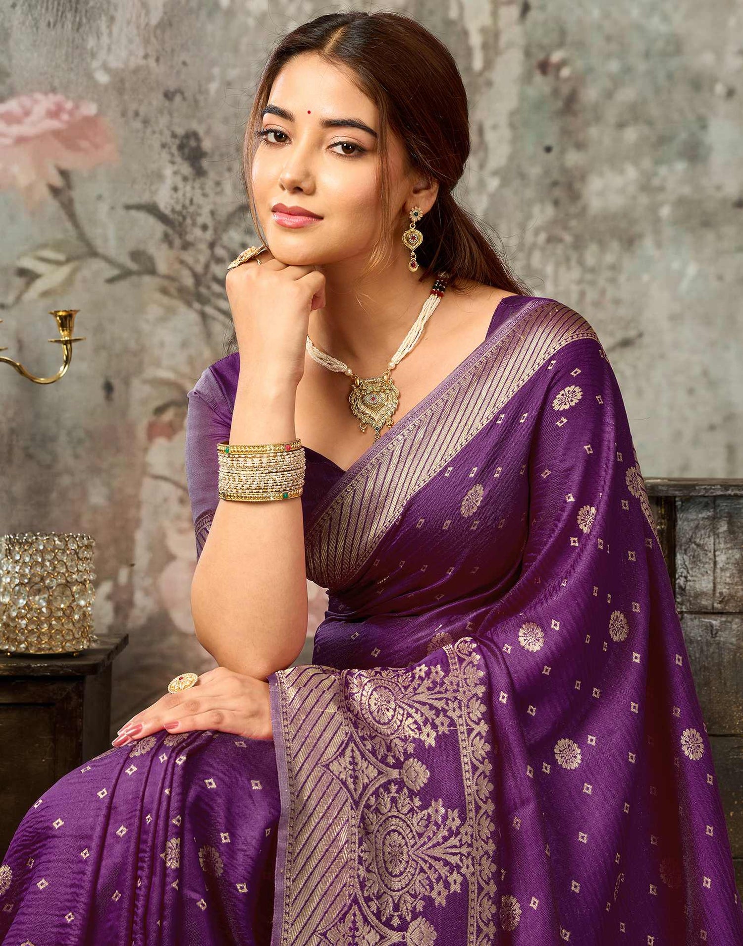Dark Magenta Silk Woven Banarasi Saree