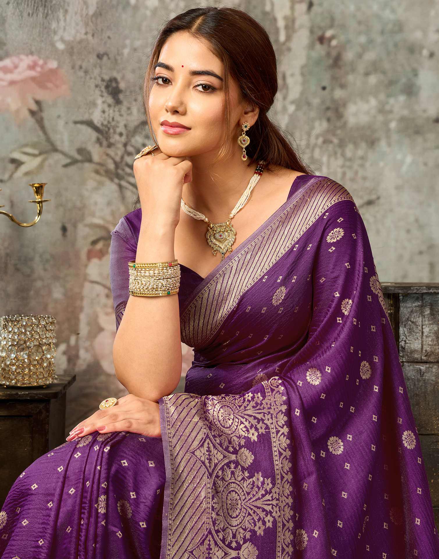Dark Magenta Silk Woven Banarasi Saree