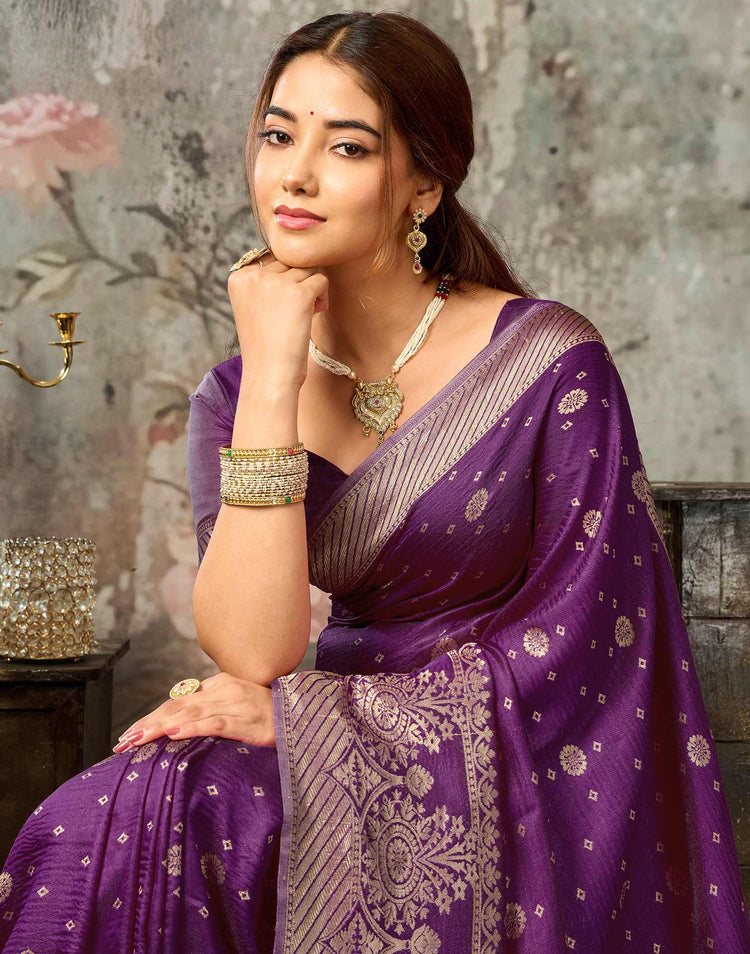 Dark Magenta Silk Woven Banarasi Saree