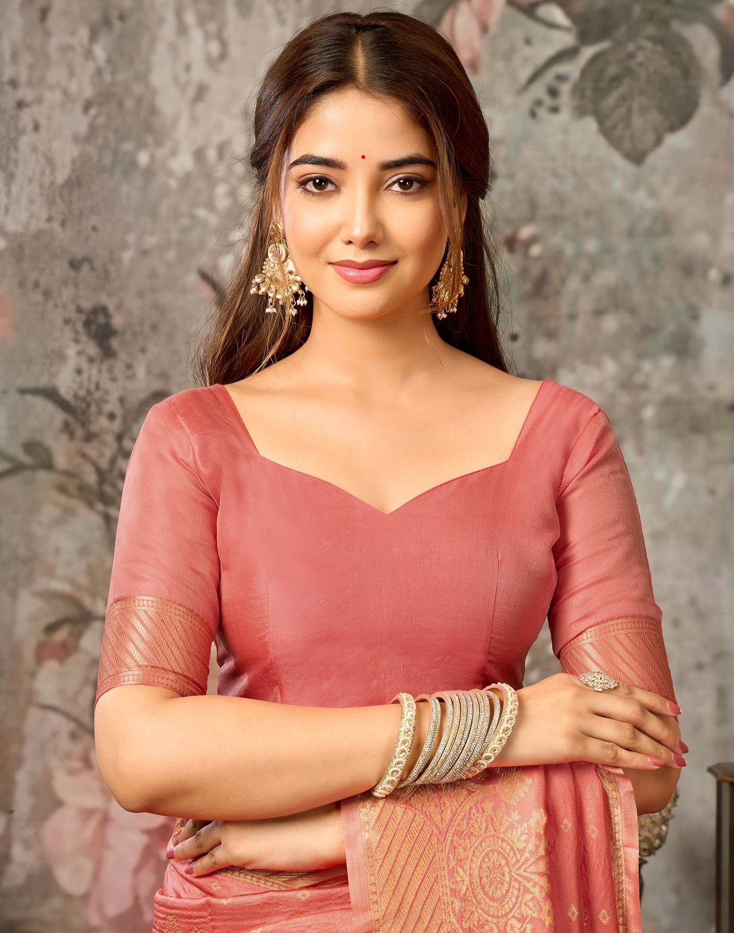 Dark Coral Pink Silk Woven Banarasi Saree