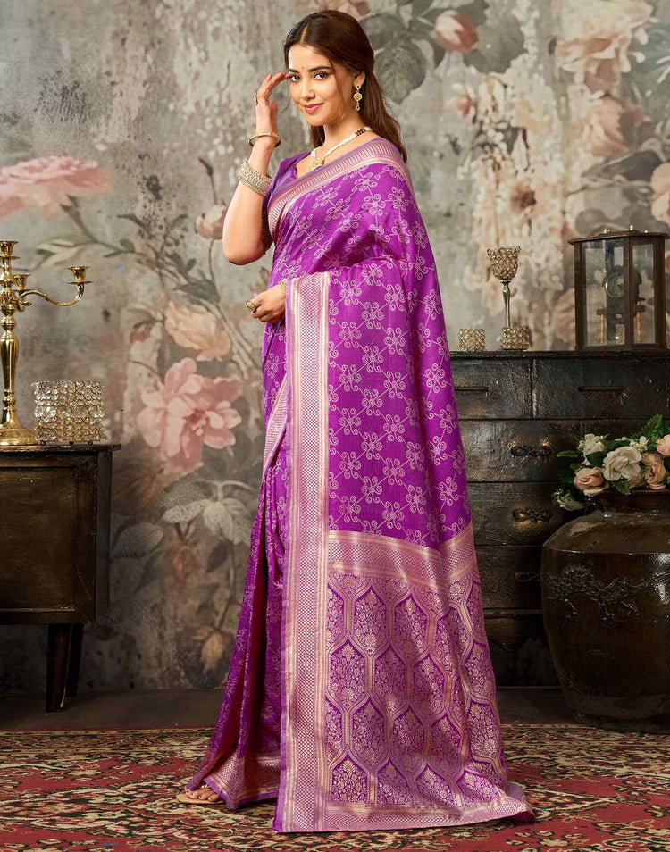 Purple Silk Woven Banarasi Saree