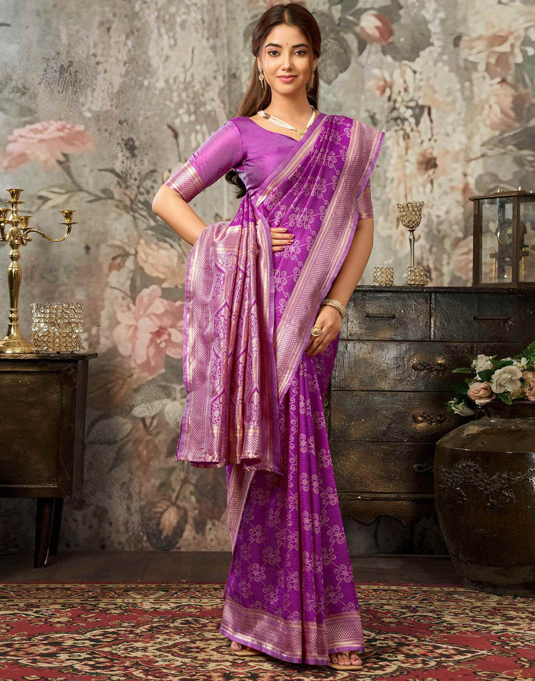 Purple Silk Woven Banarasi Saree