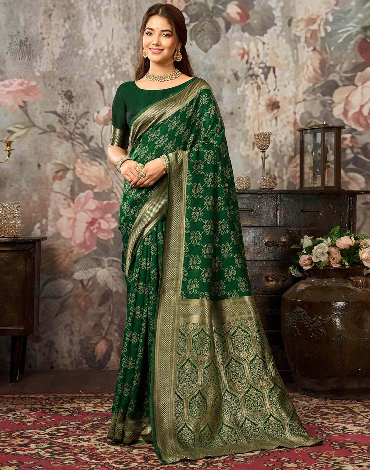 Dark Green Silk Woven Banarasi Saree