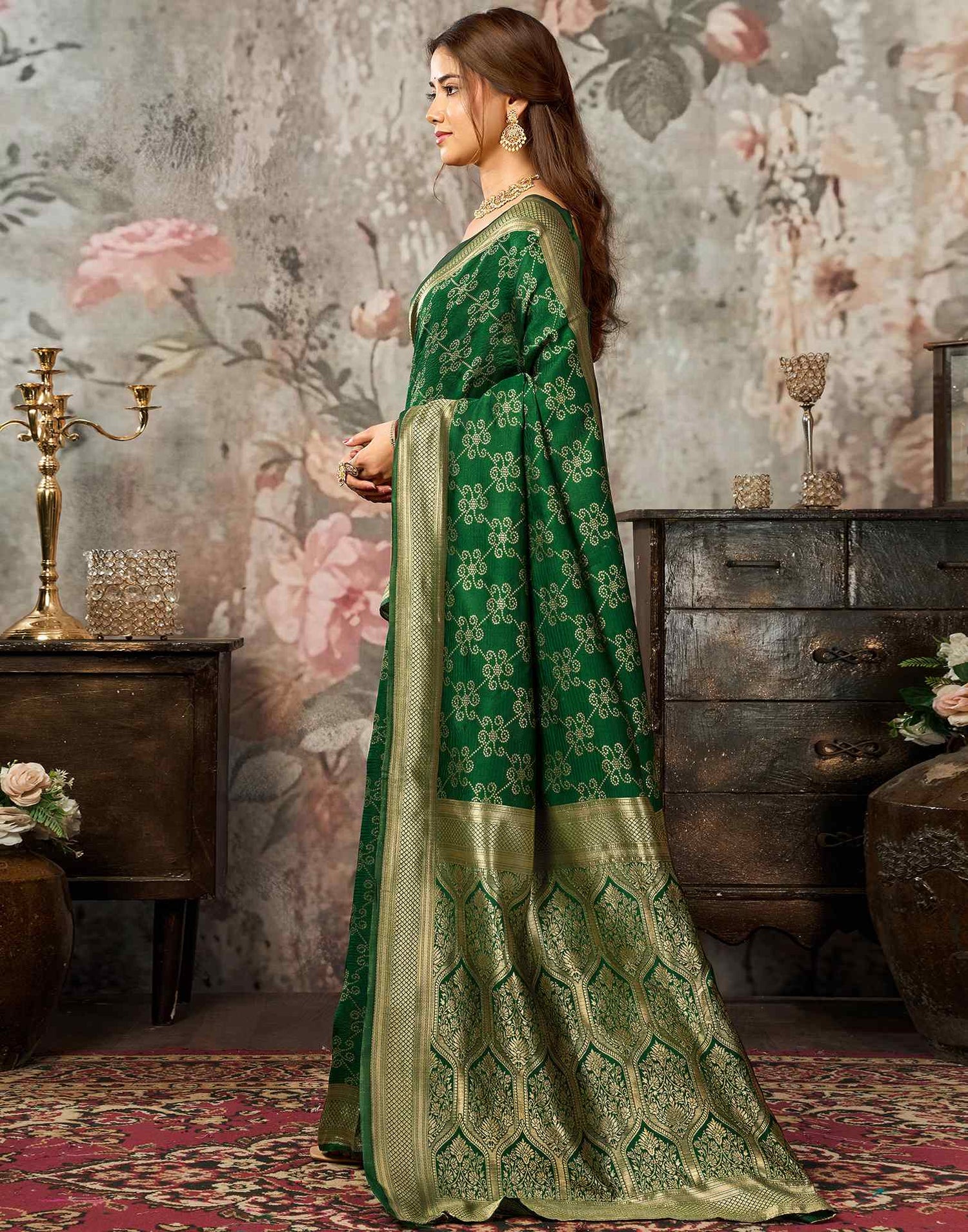 Dark Green Silk Woven Banarasi Saree