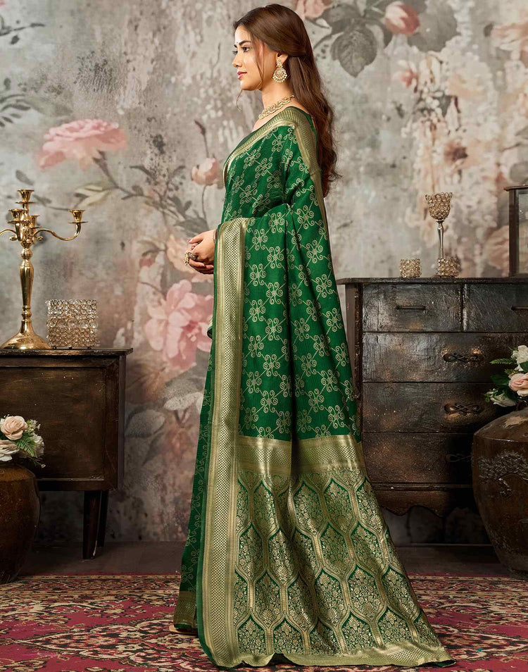Dark Green Silk Woven Banarasi Saree