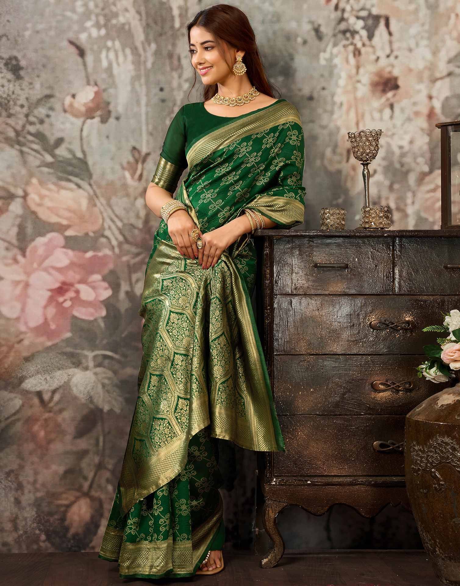 Dark Green Silk Woven Banarasi Saree