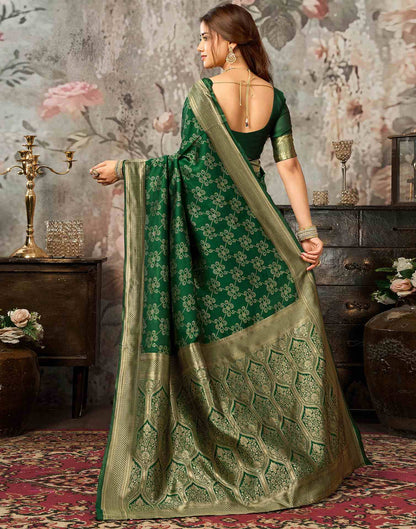Dark Green Silk Woven Banarasi Saree