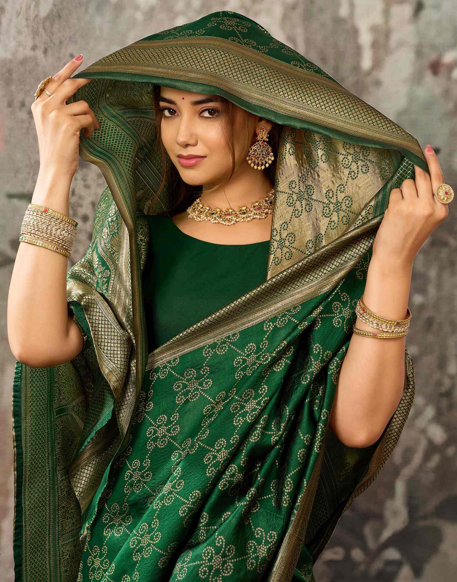 Dark Green Silk Woven Banarasi Saree
