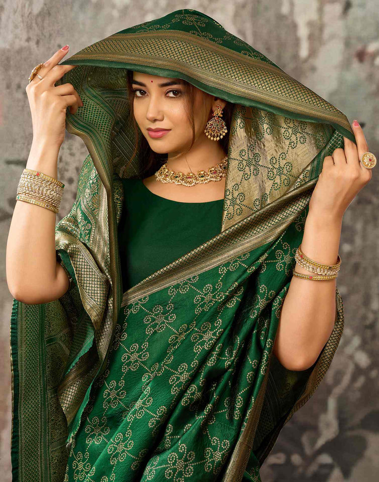 Dark Green Silk Woven Banarasi Saree