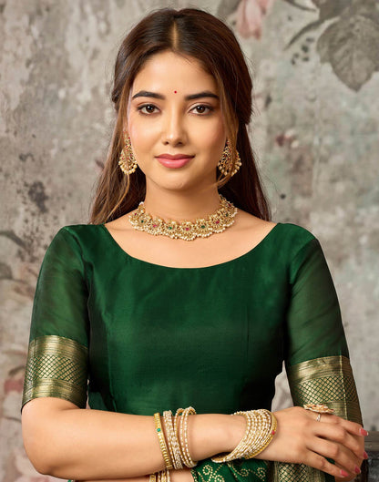 Dark Green Silk Woven Banarasi Saree