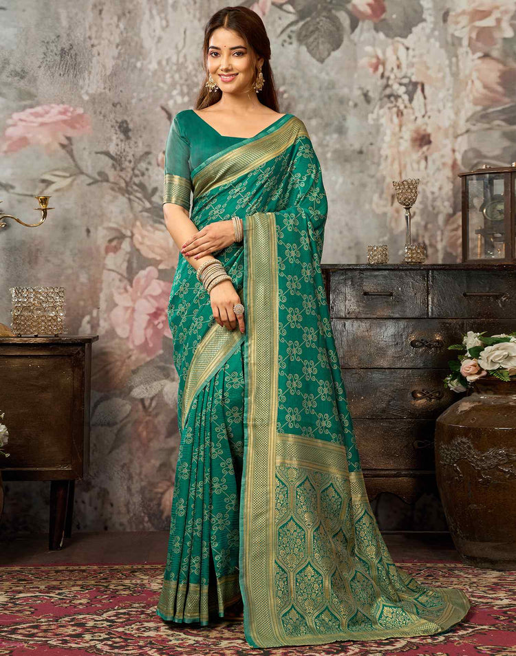 Rama Green Silk Woven Banarasi Saree
