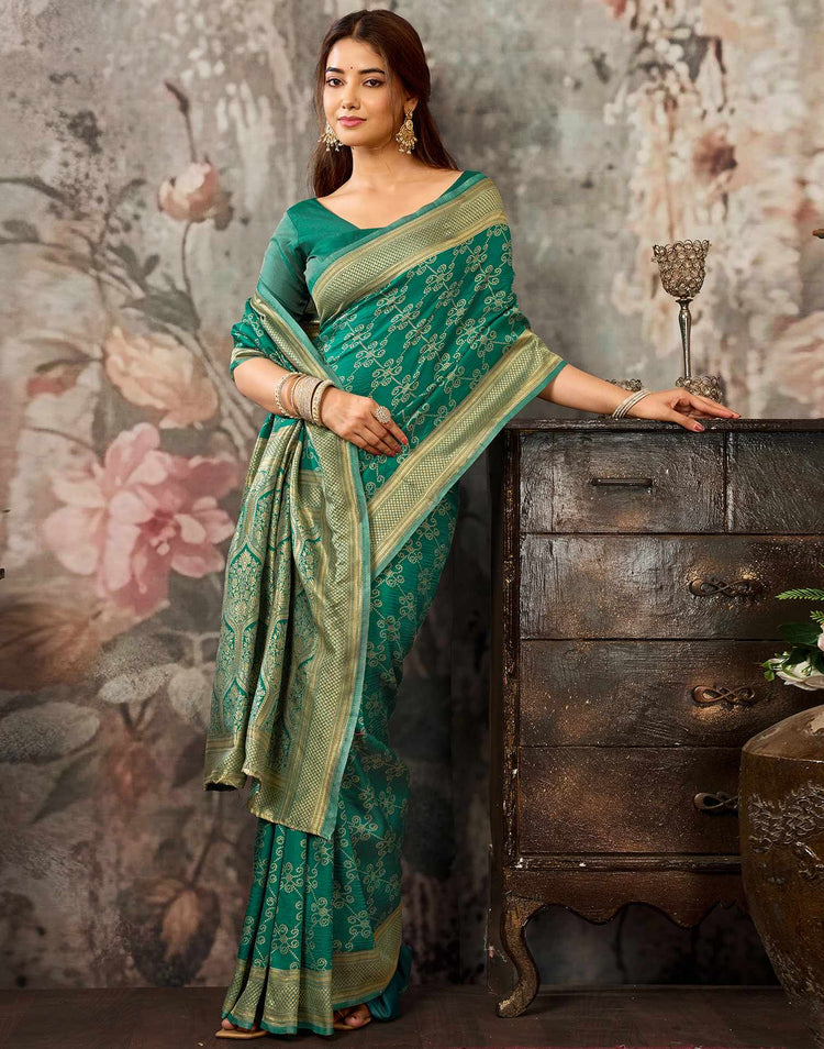 Rama Green Silk Woven Banarasi Saree