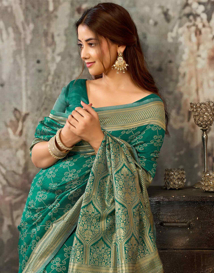 Rama Green Silk Woven Banarasi Saree