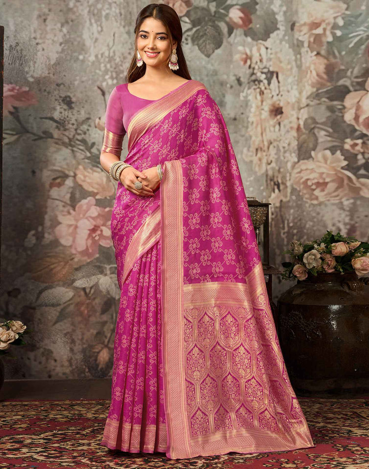 Pink Silk Woven Banarasi Saree