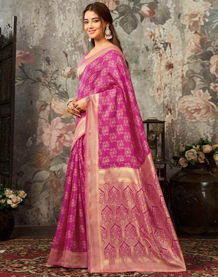 Pink Silk Woven Banarasi Saree