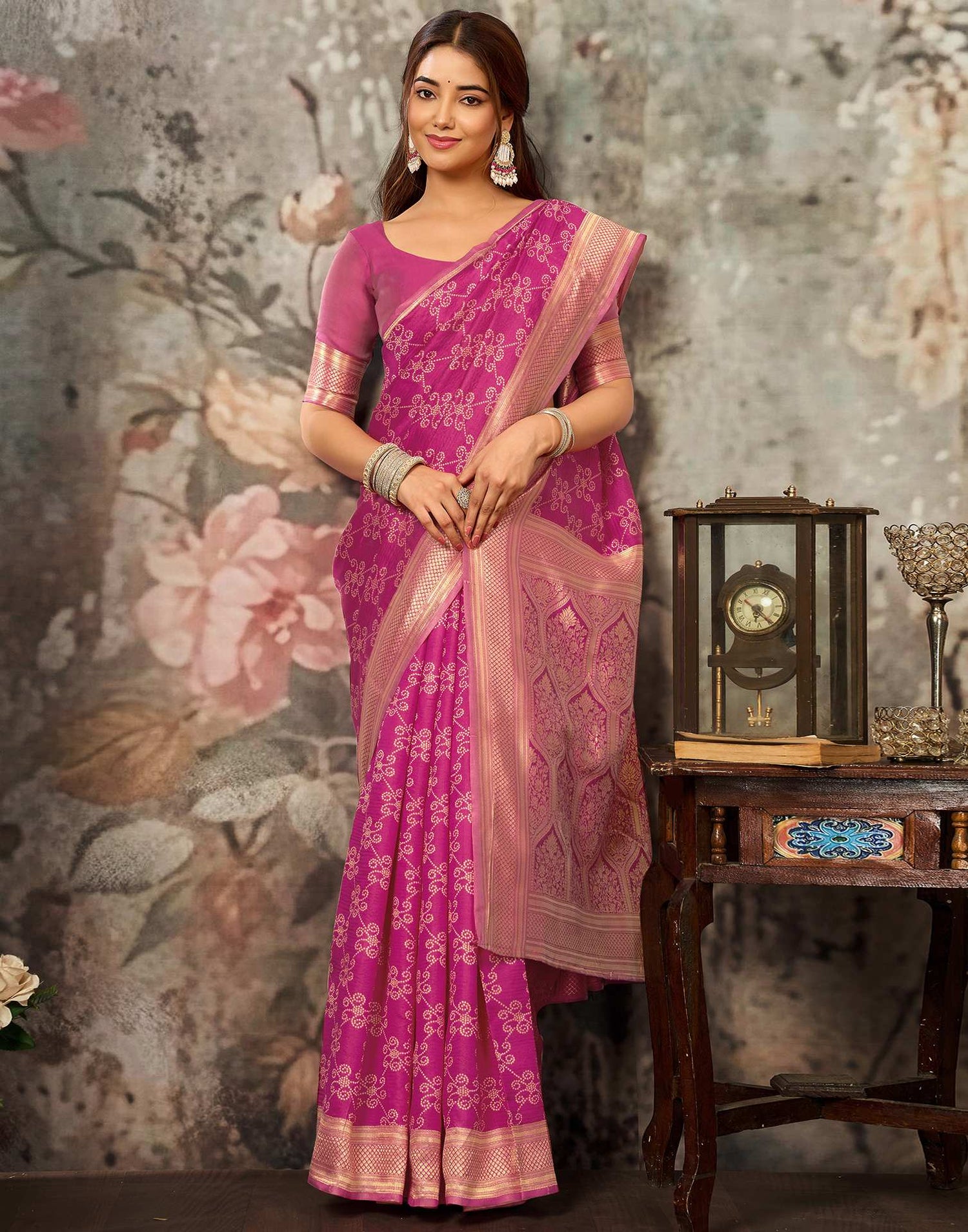 Pink Silk Woven Banarasi Saree