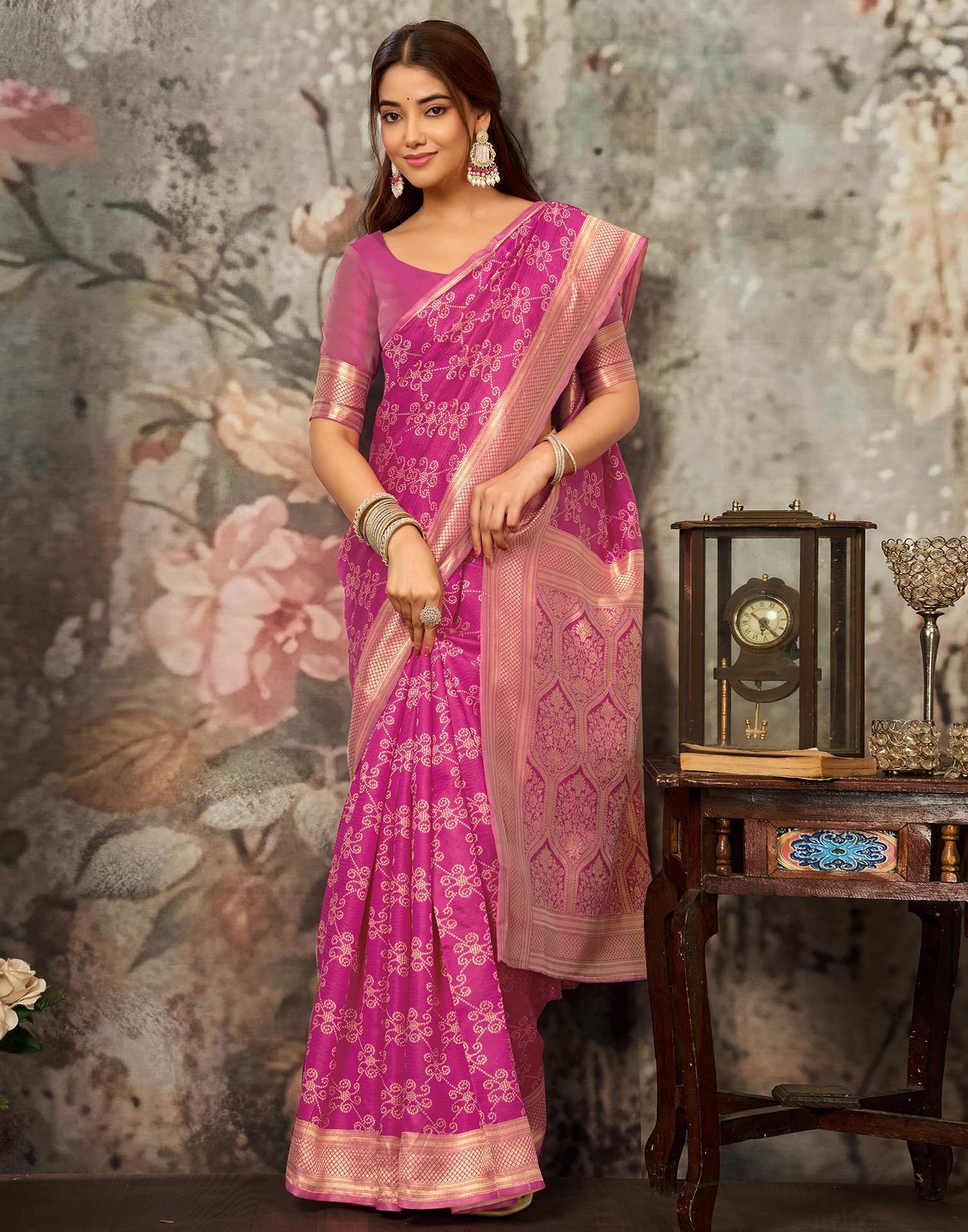 Pink Silk Woven Banarasi Saree