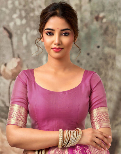 Pink Silk Woven Banarasi Saree