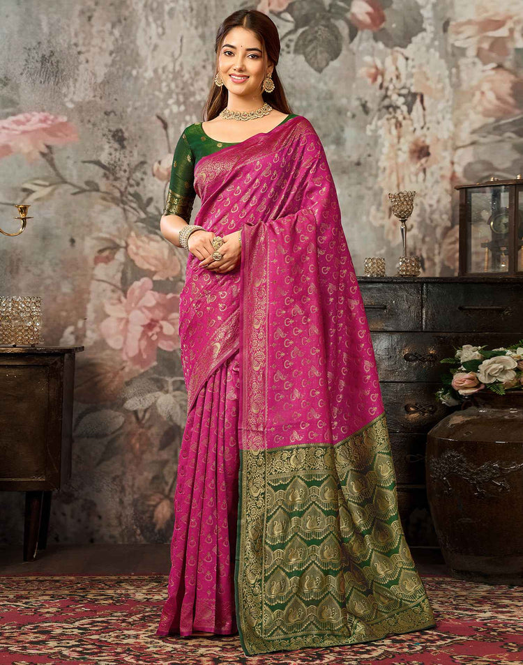 Dark Pink Silk Woven Banarasi Saree