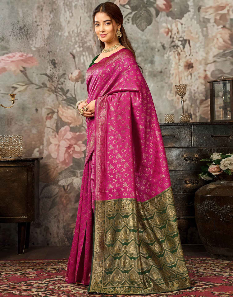 Dark Pink Silk Woven Banarasi Saree