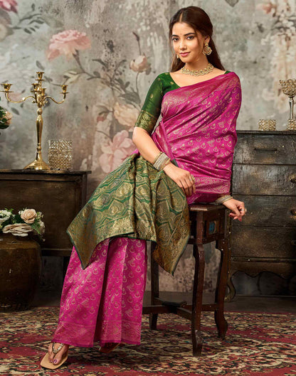 Dark Pink Silk Woven Banarasi Saree