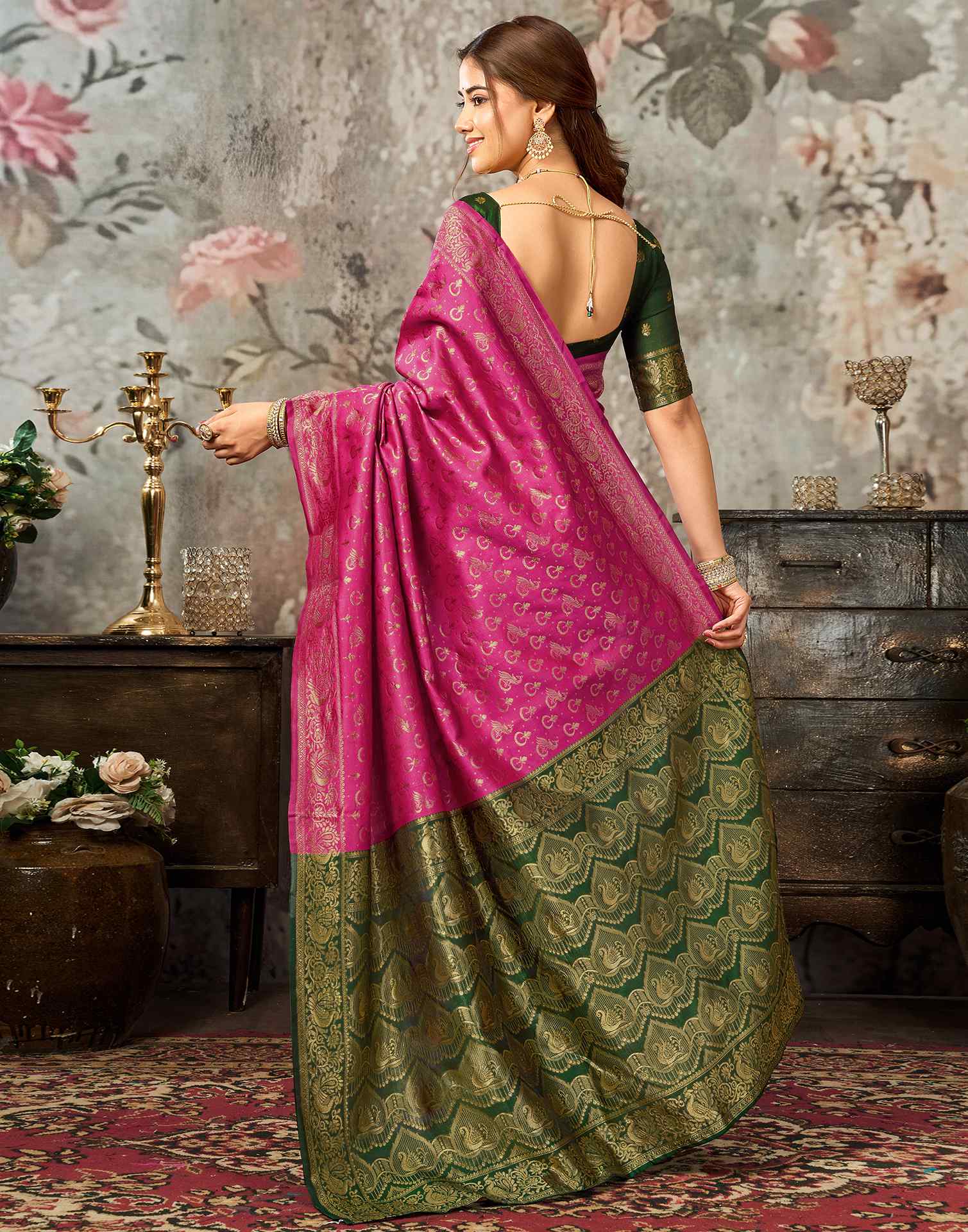 Dark Pink Silk Woven Banarasi Saree