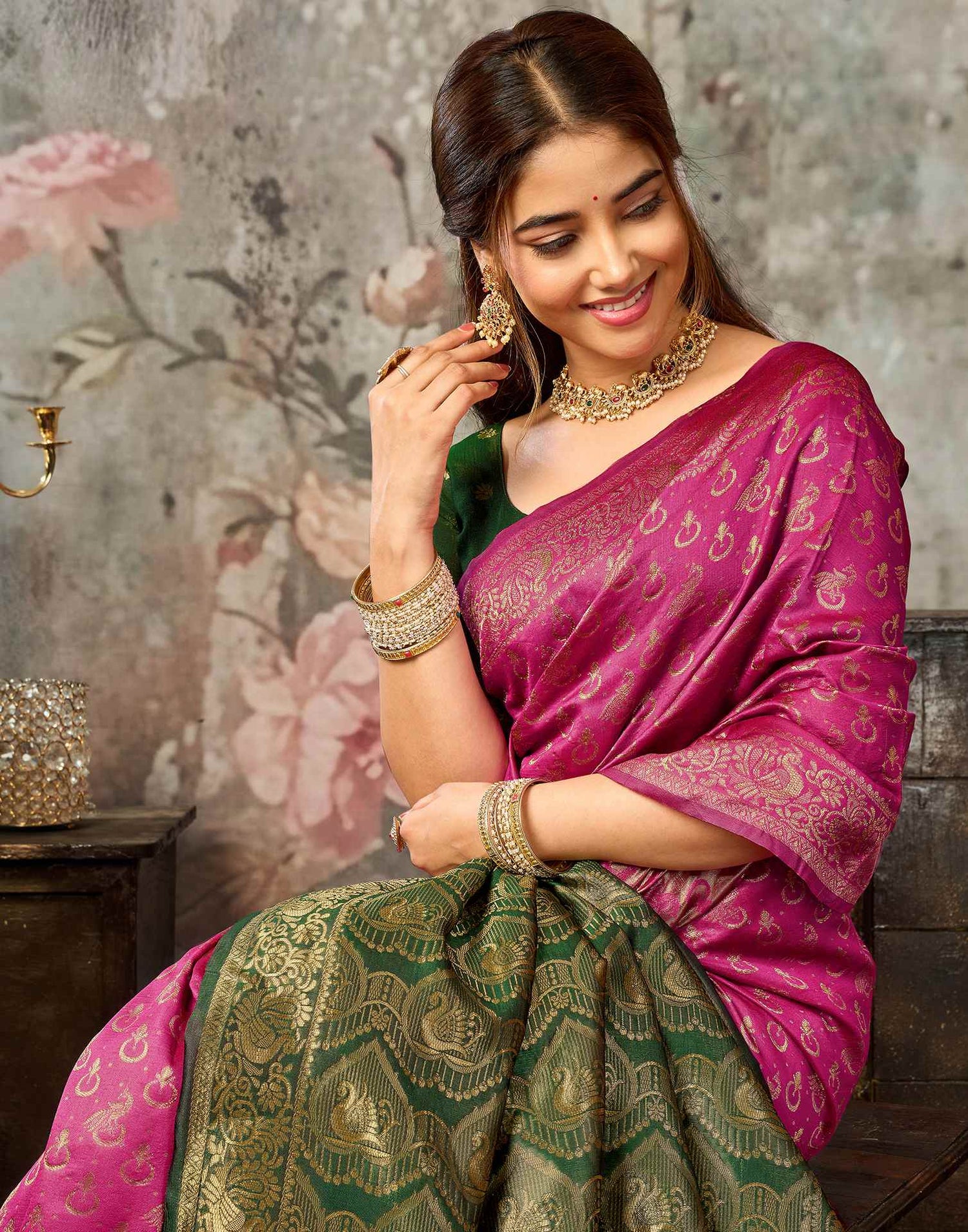 Dark Pink Silk Woven Banarasi Saree