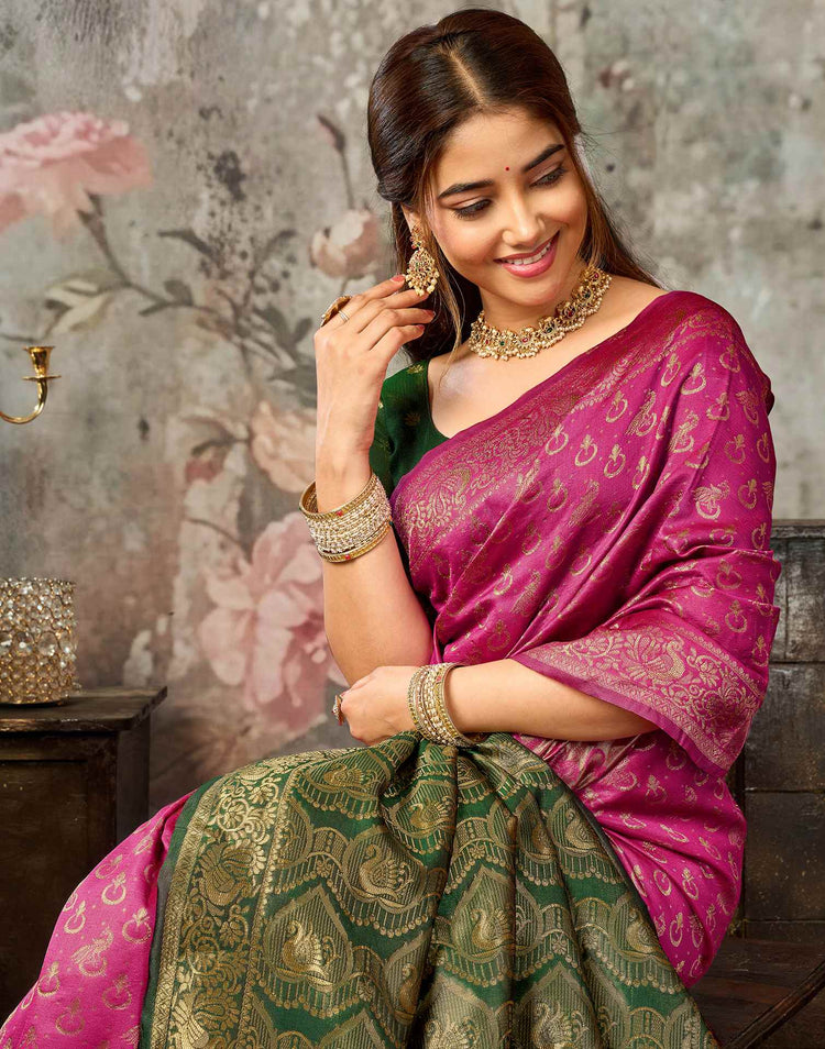 Dark Pink Silk Woven Banarasi Saree