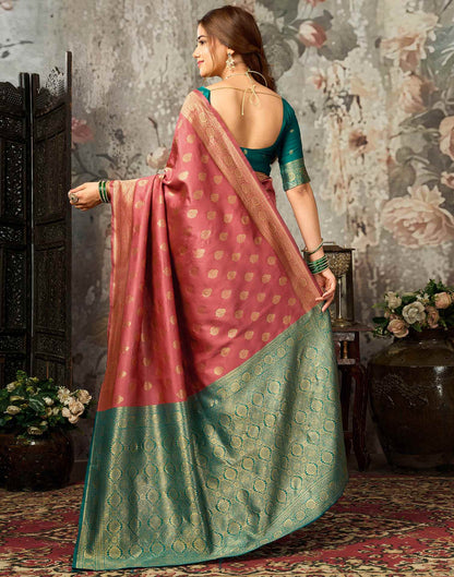 Dark Coral Peach Silk Woven Banarasi Saree