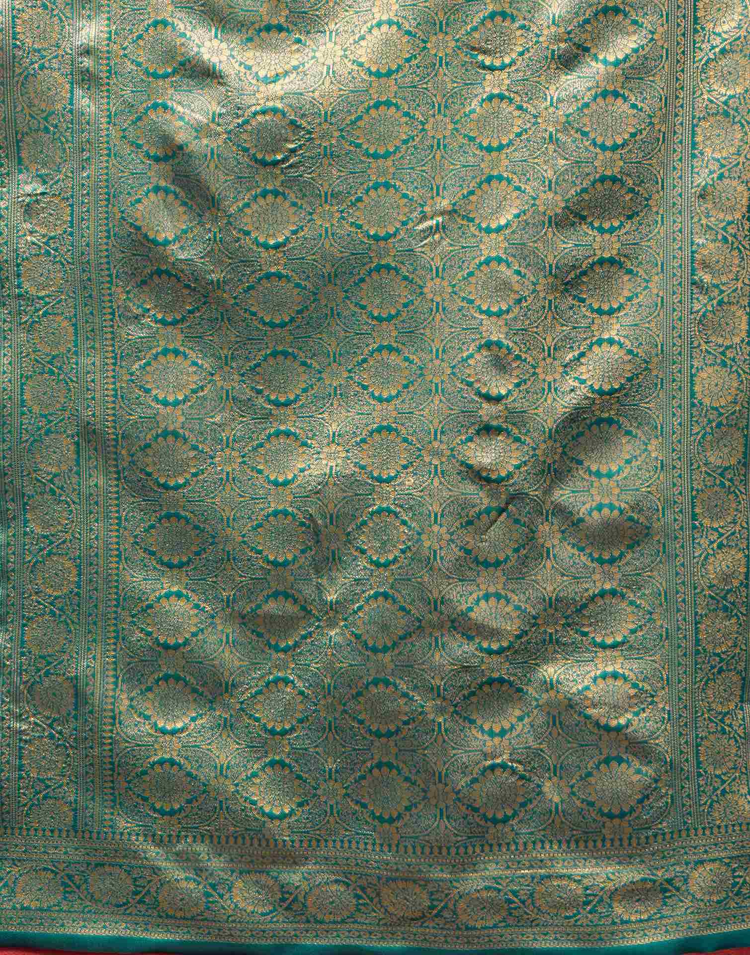Dark Coral Peach Silk Woven Banarasi Saree