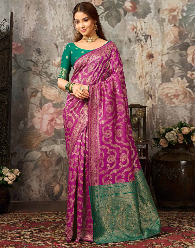 Dark Pink Silk Woven Banarasi Saree