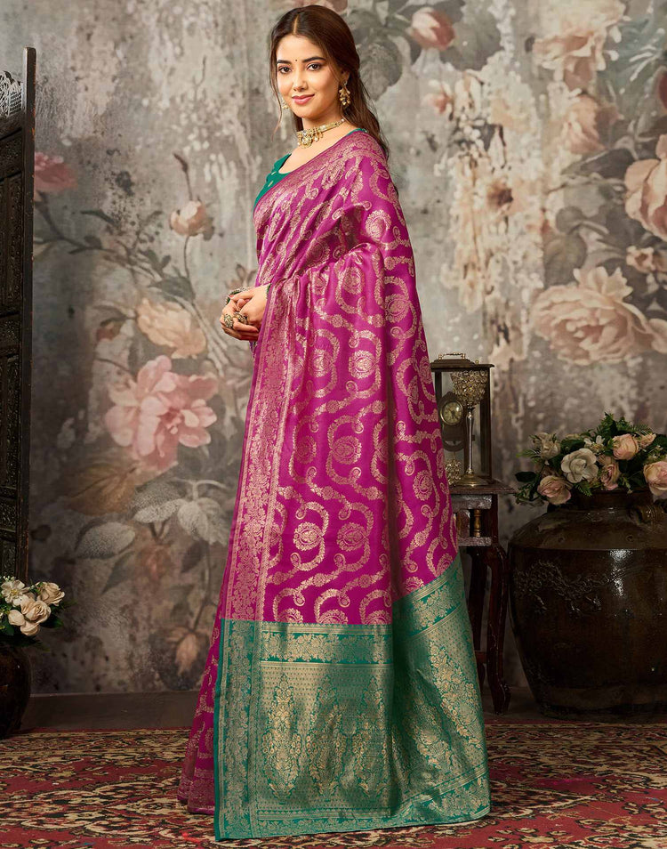 Dark Pink Silk Woven Banarasi Saree
