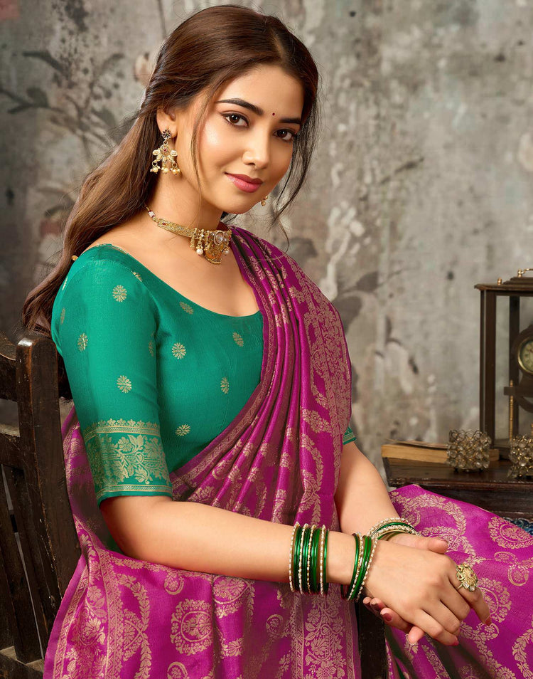 Dark Pink Silk Woven Banarasi Saree
