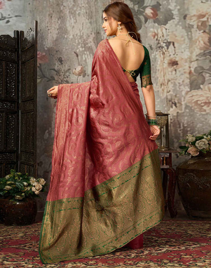 Dark Coral Peach Silk Woven Banarasi Saree