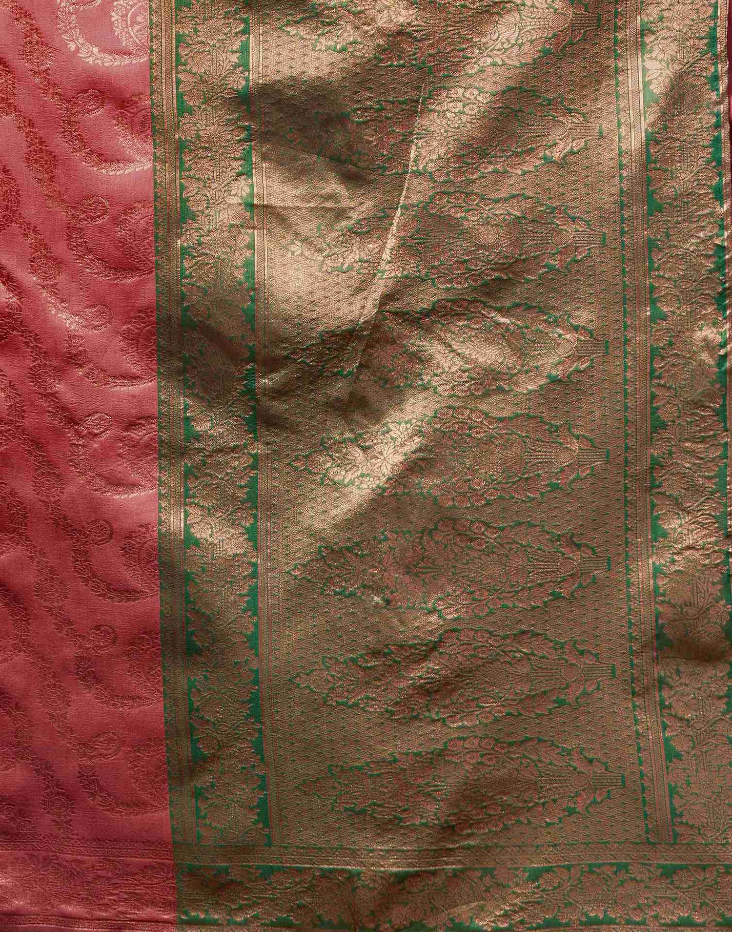 Dark Coral Peach Silk Woven Banarasi Saree