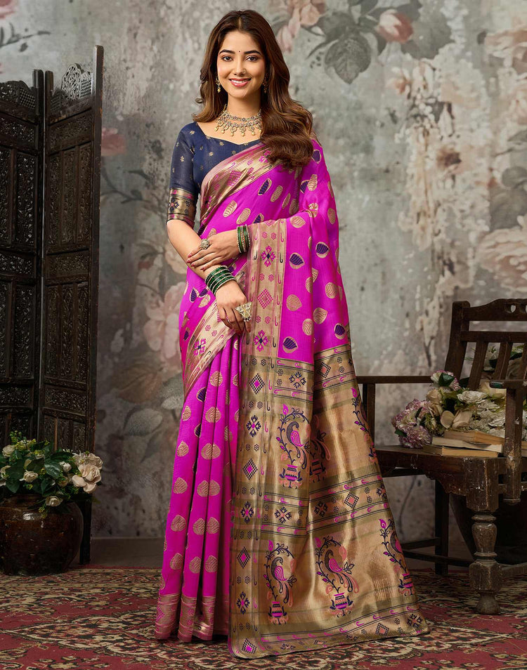 Magenta Silk Woven Banarasi Saree