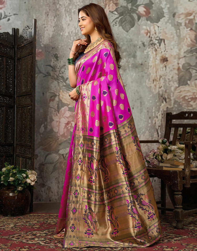 Magenta Silk Woven Banarasi Saree