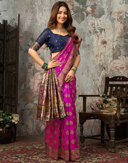 Magenta Silk Woven Banarasi Saree