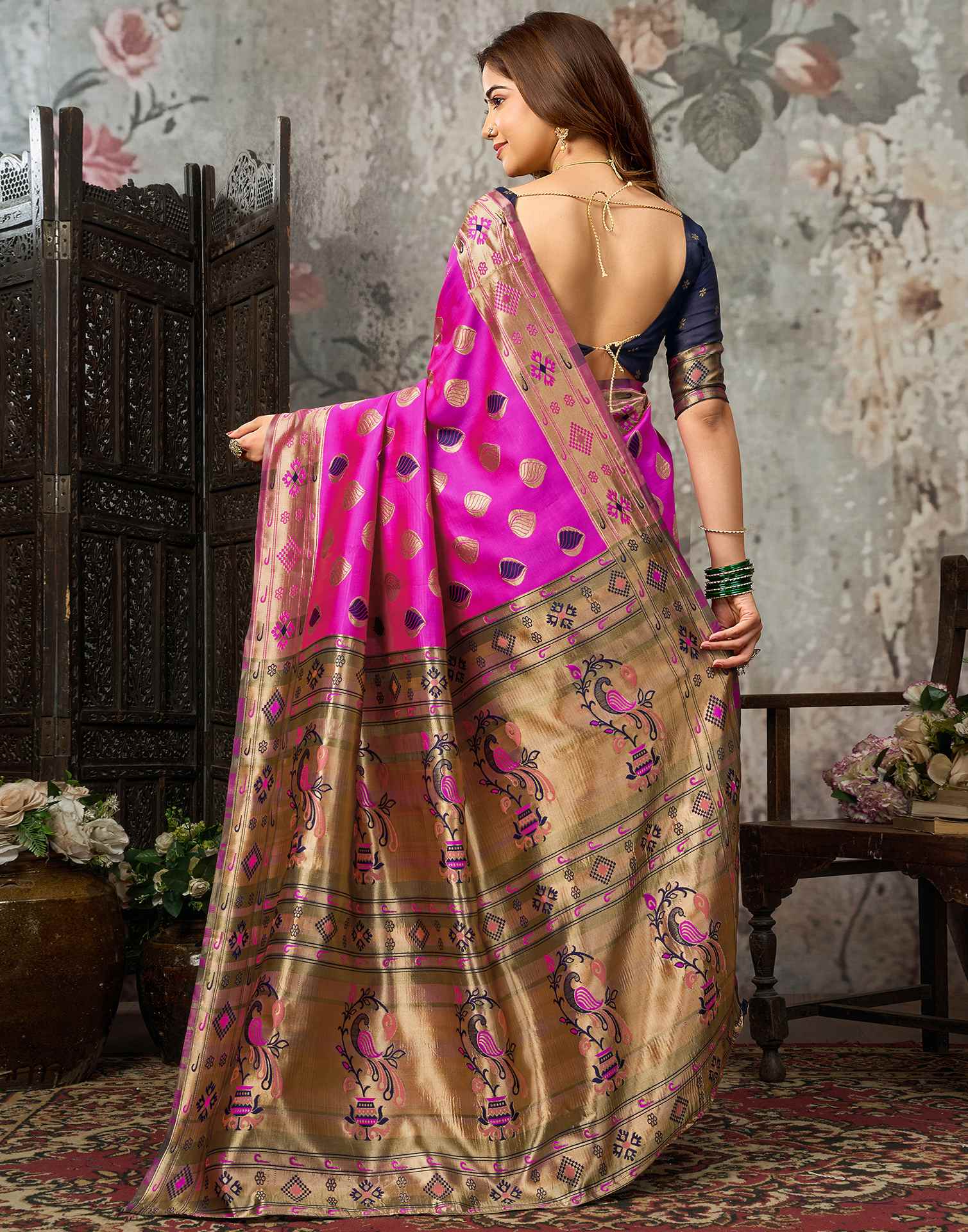 Magenta Silk Woven Banarasi Saree