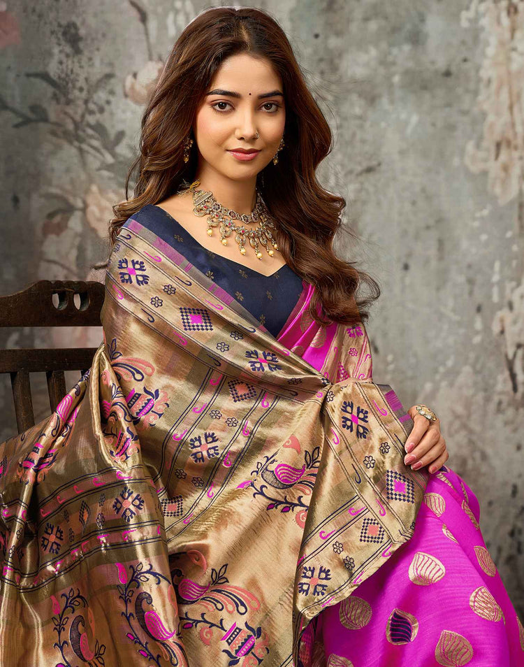 Magenta Silk Woven Banarasi Saree