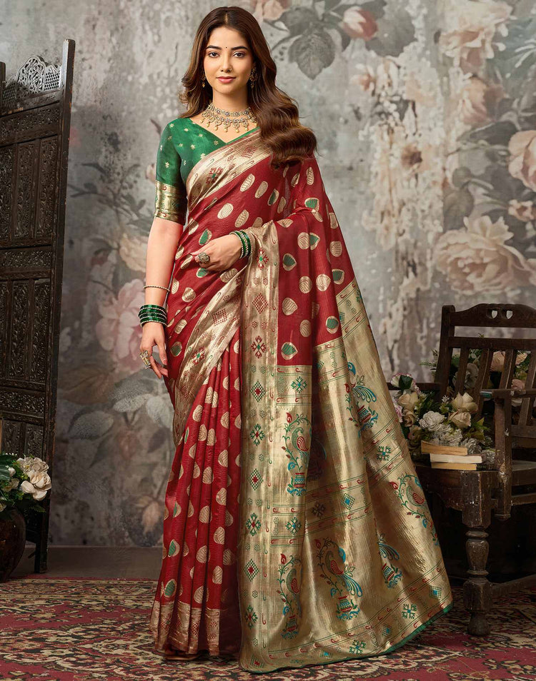 Maroon Silk Woven Banarasi Saree