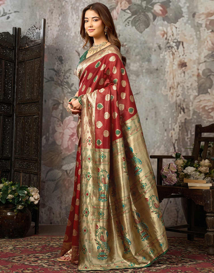 Maroon Silk Woven Banarasi Saree