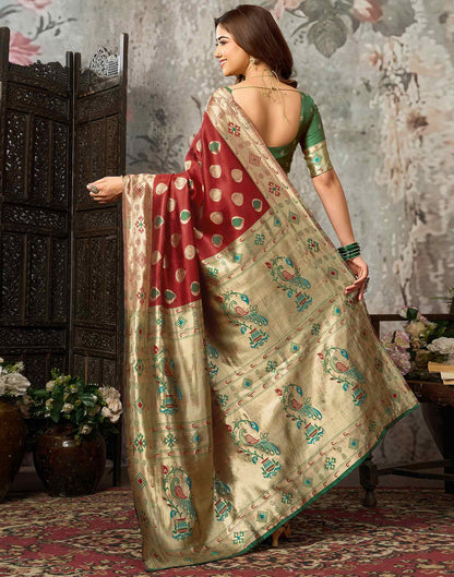 Maroon Silk Woven Banarasi Saree