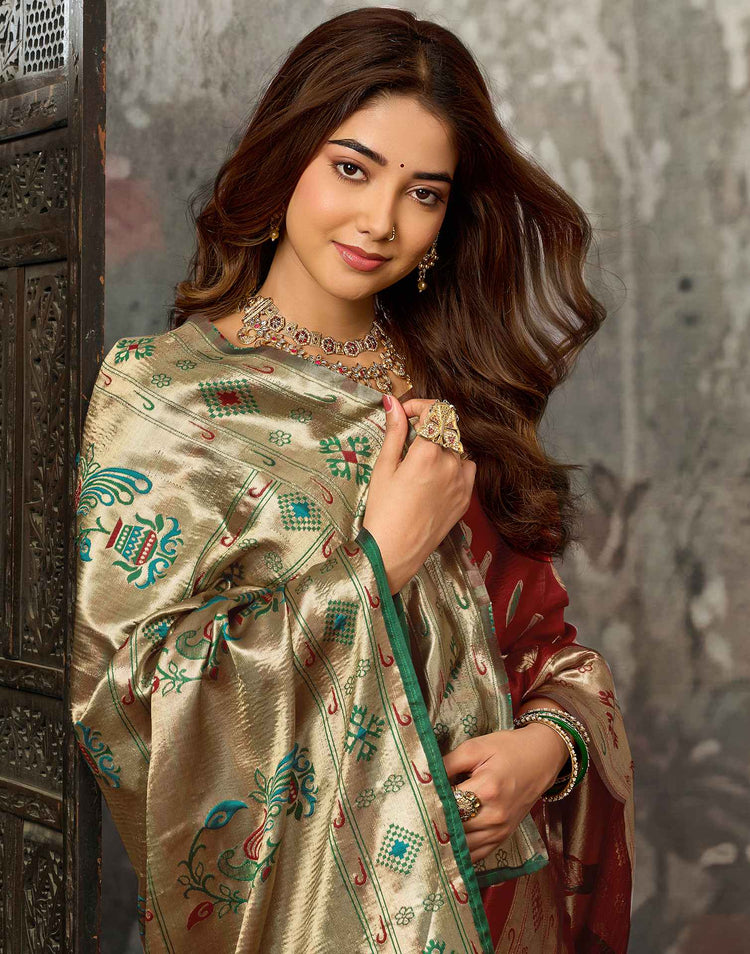 Maroon Silk Woven Banarasi Saree