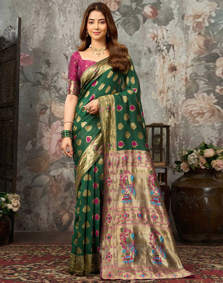 Dark Green Silk Woven Banarasi Saree
