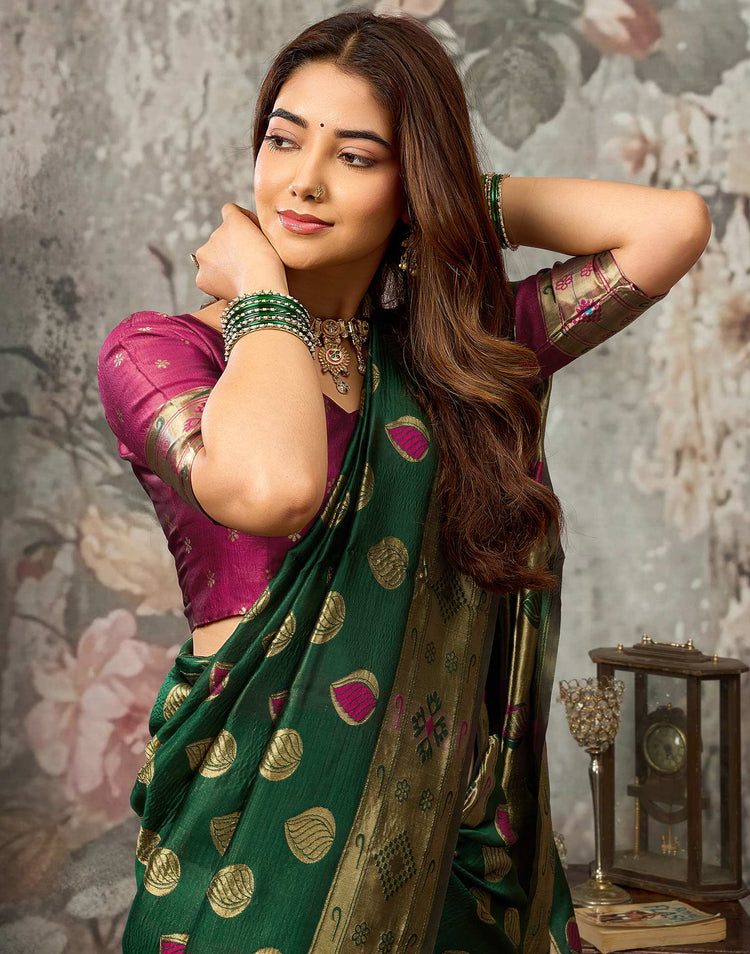 Dark Green Silk Woven Banarasi Saree