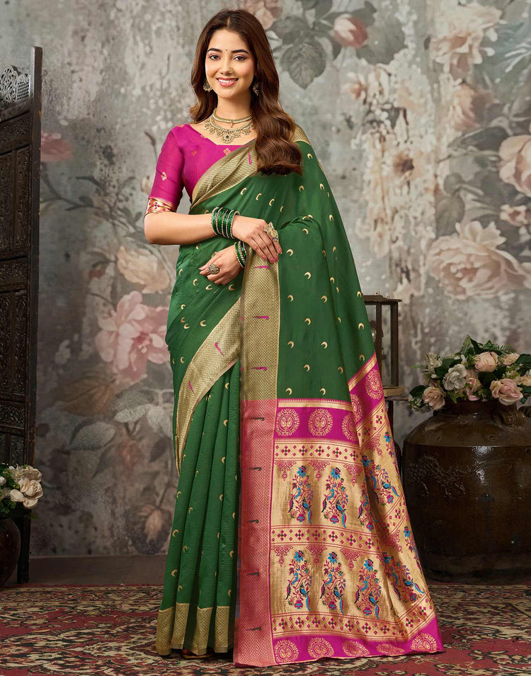 Dark Green Silk Woven Paithani Saree