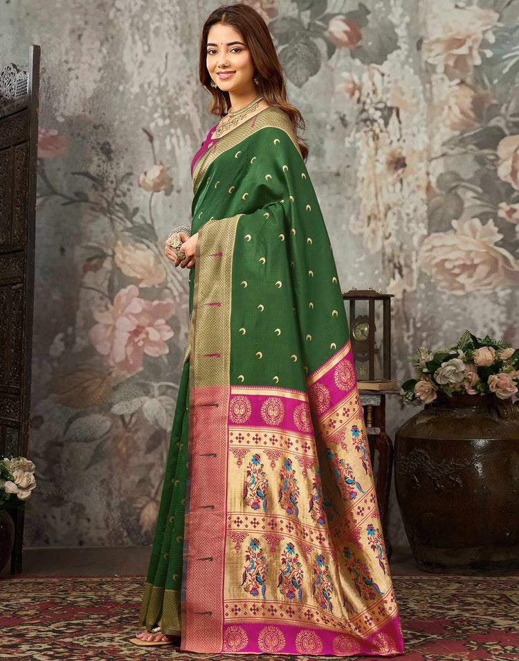 Dark Green Silk Woven Paithani Saree